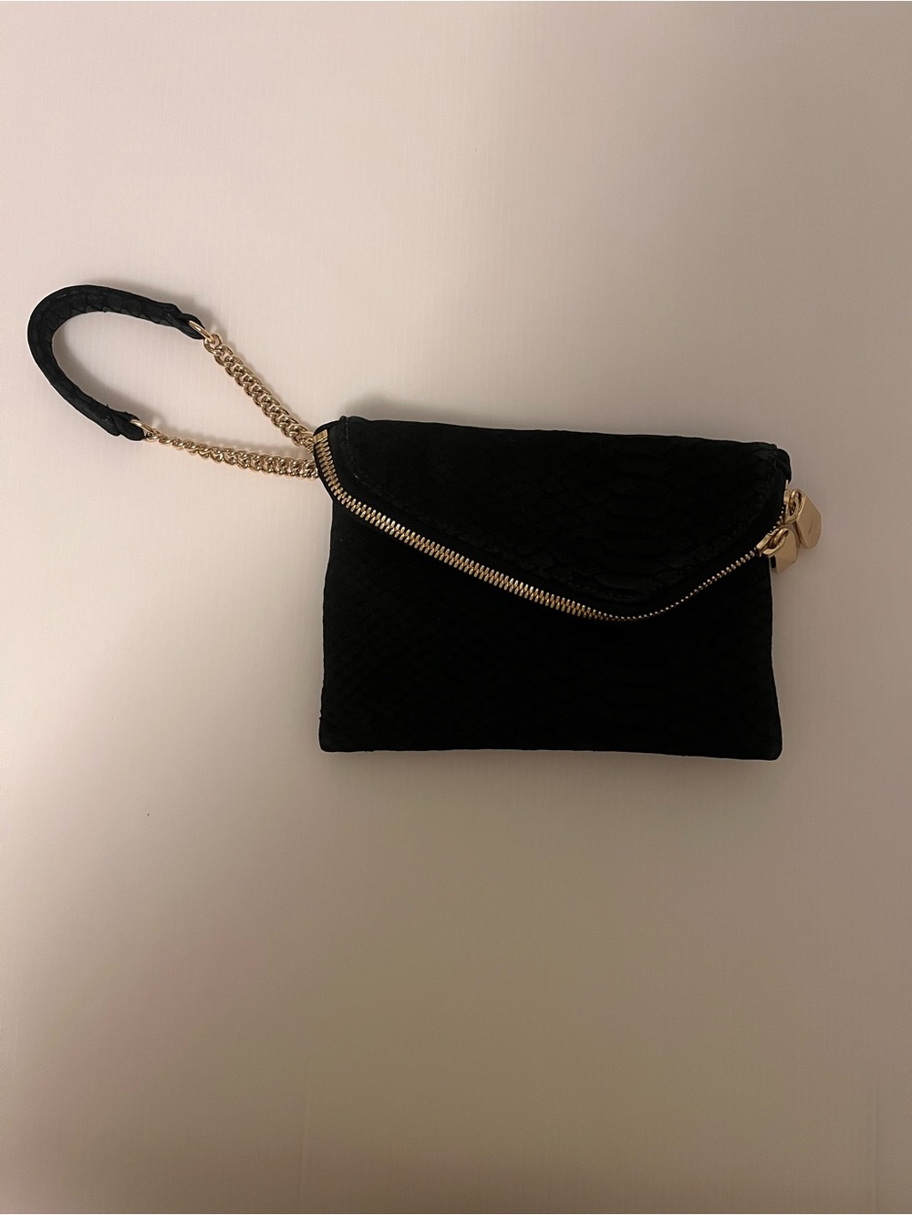 henri bendel Black Fold-Over Wristlet with Gold Chain